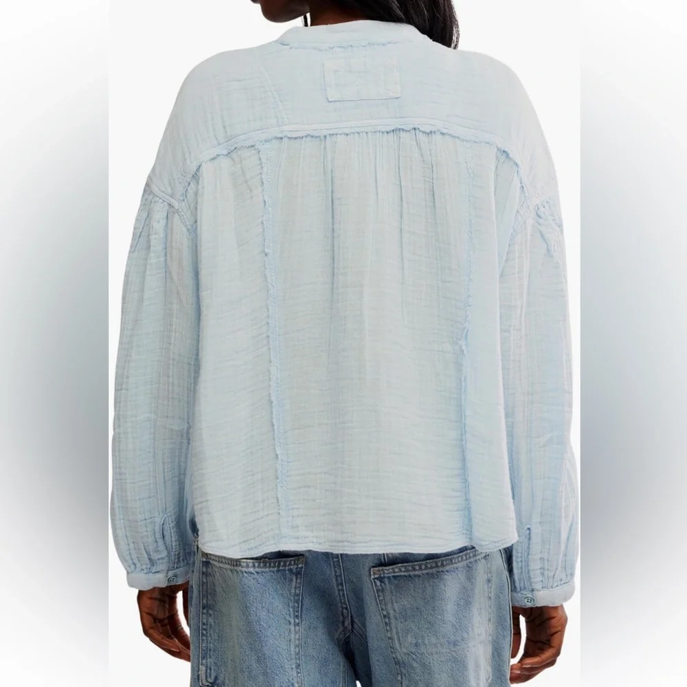 Free People NWT Valley 100% Cotton Vneck Doublecloth Button-Up Shirt - Picture 4 of 15
